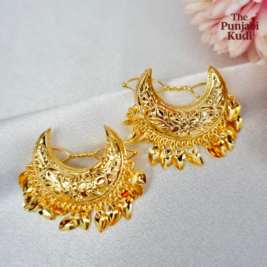 Micro Gold Plated Chand Hair Clips Pair with Pippal Patti