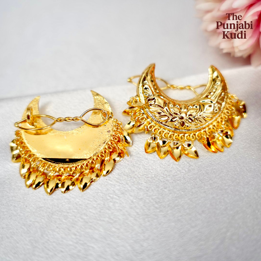 Micro Gold Plated Chand Hair Clips Pair with Pippal Patti