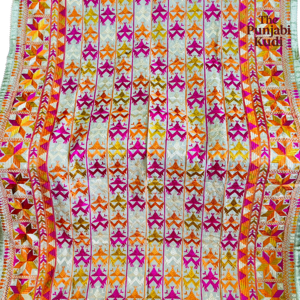 Khaddar Bagh Phulkari Dupatta Cream base
