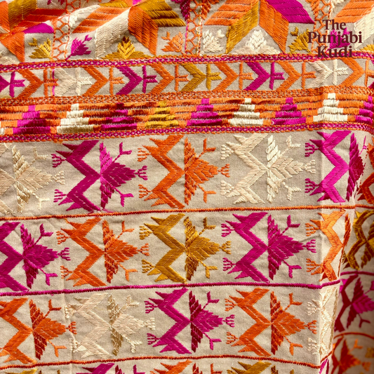 Khaddar Bagh Phulkari Dupatta Cream base