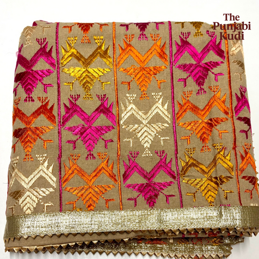 Khaddar Bagh Phulkari Dupatta Cream base