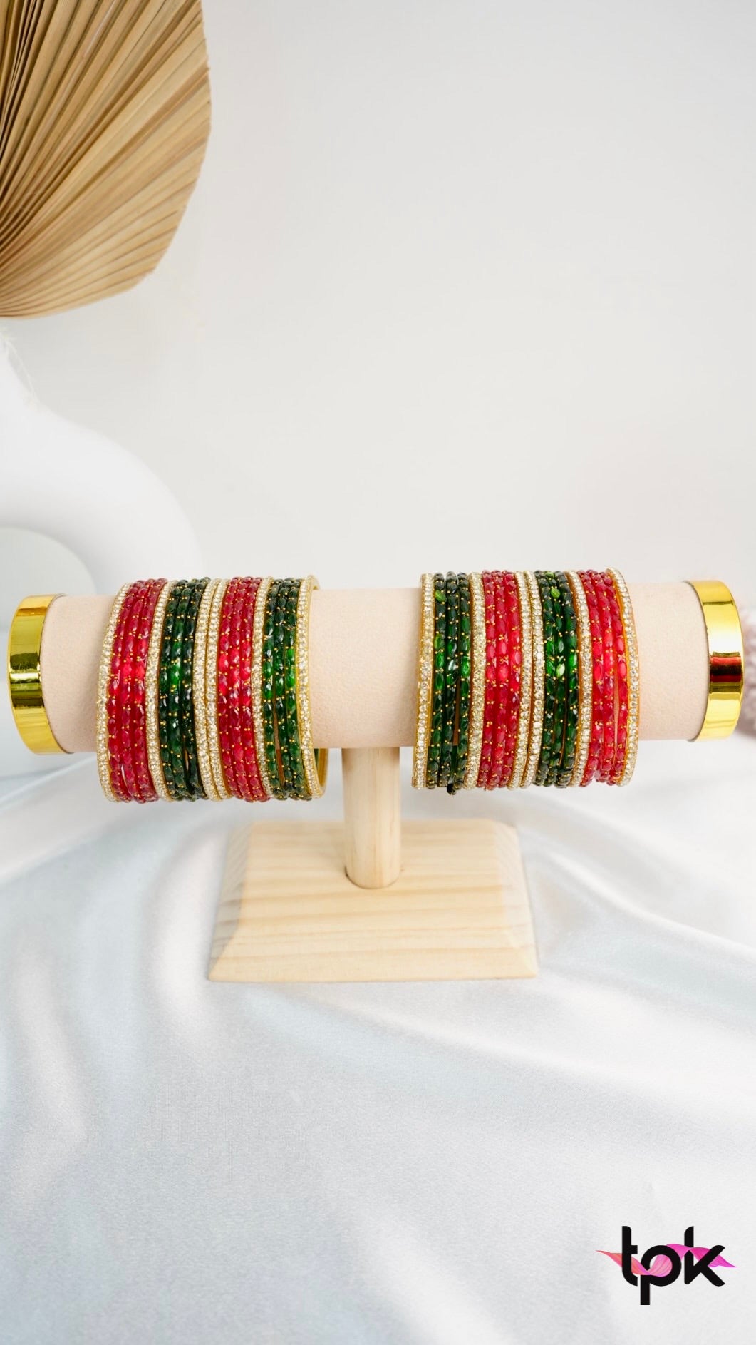 Red & Green Rain drop Glass Bangle Stack