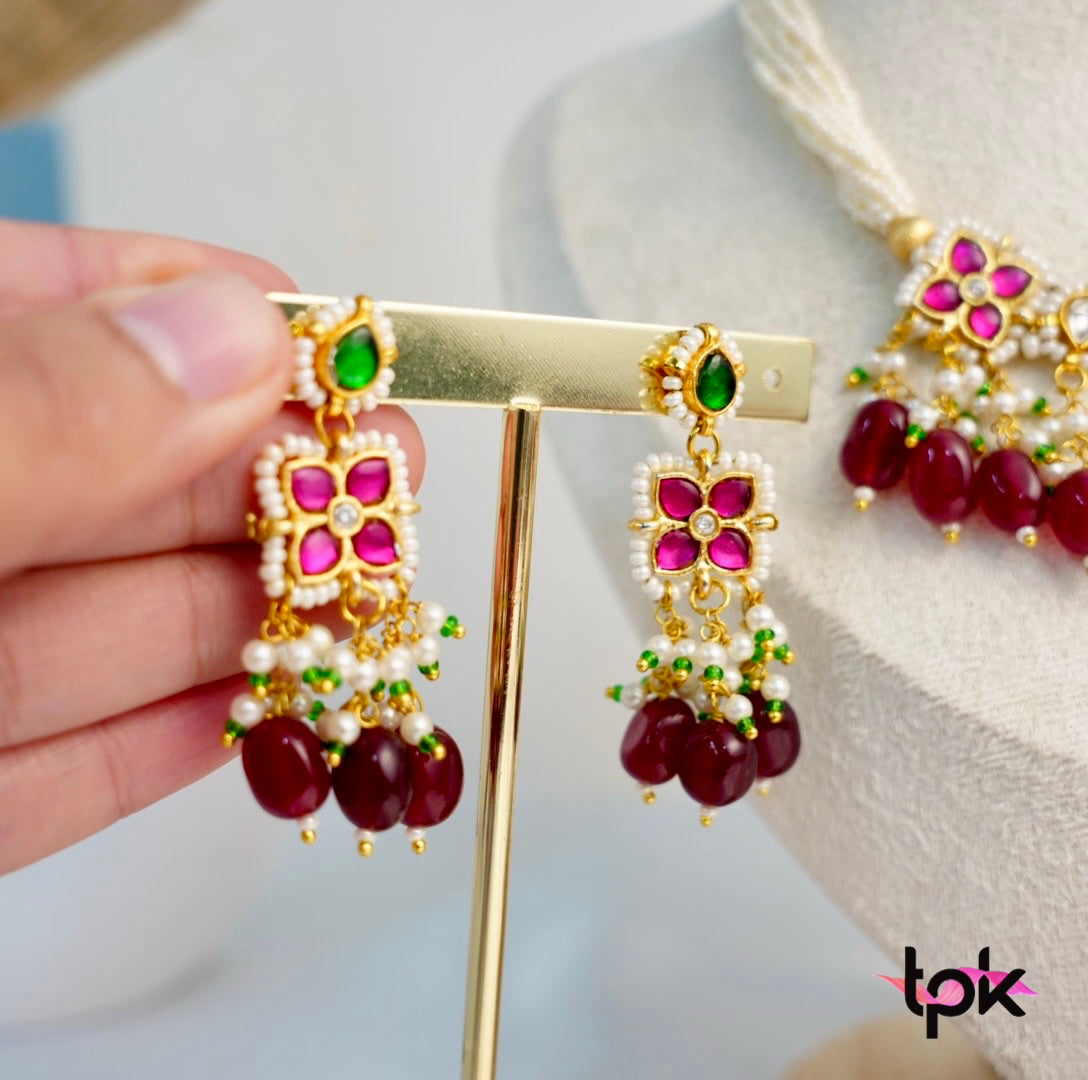 Pachi Kundan Choker Set with Earrings - Ruby