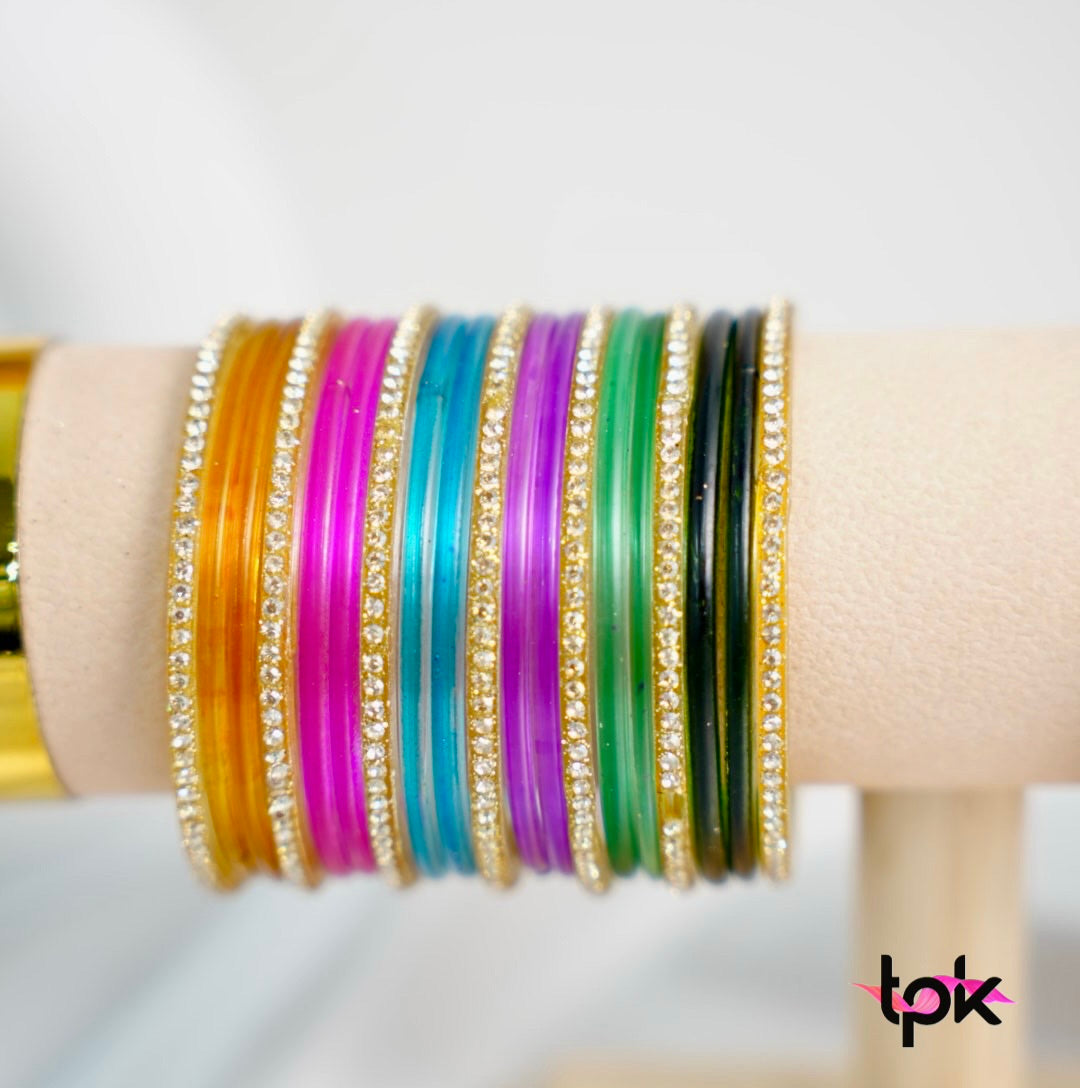 Multicolor Jelly Glass Bangle Stack