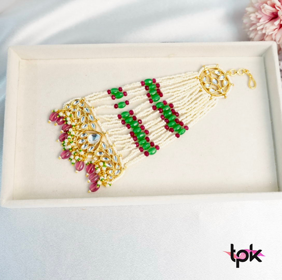 Noor Green & Pink Pearl Kundan Passa