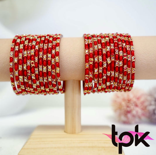 Red Golden Glass Bangle Set