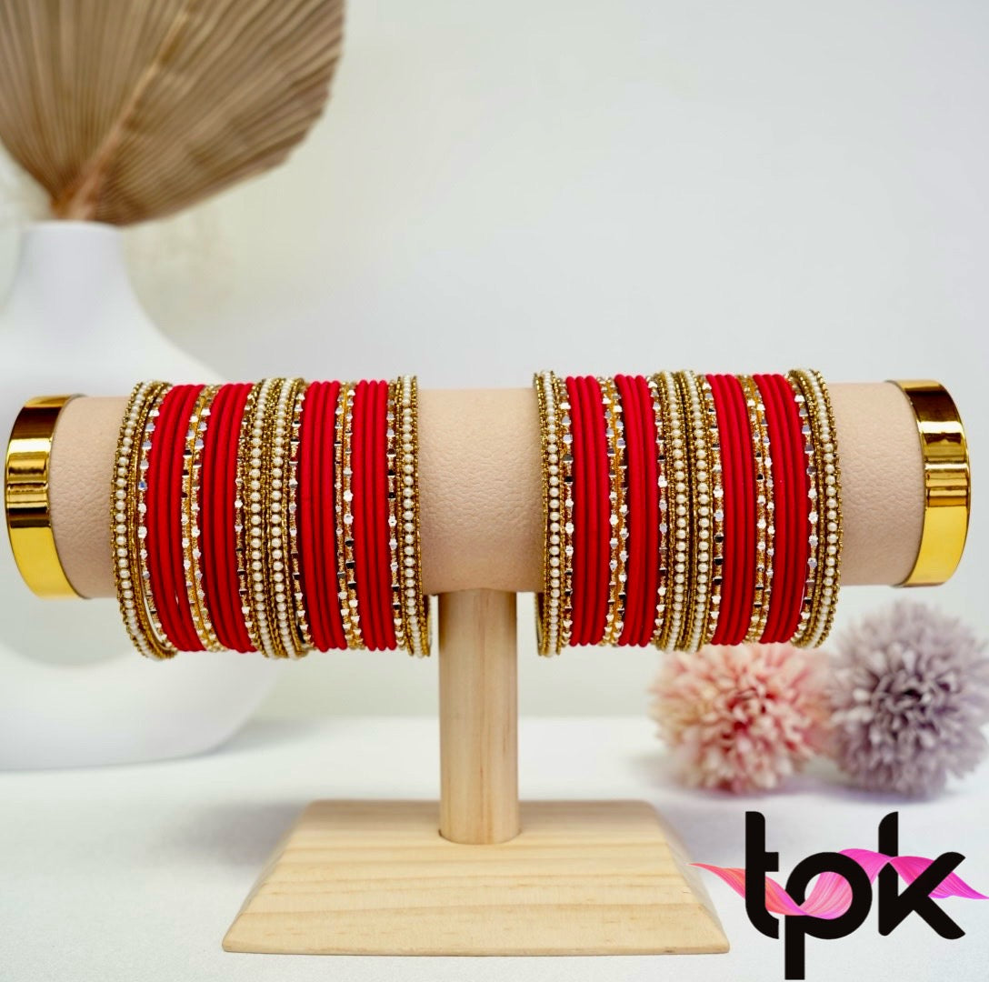 Pretty in Red Metal Bangle Set