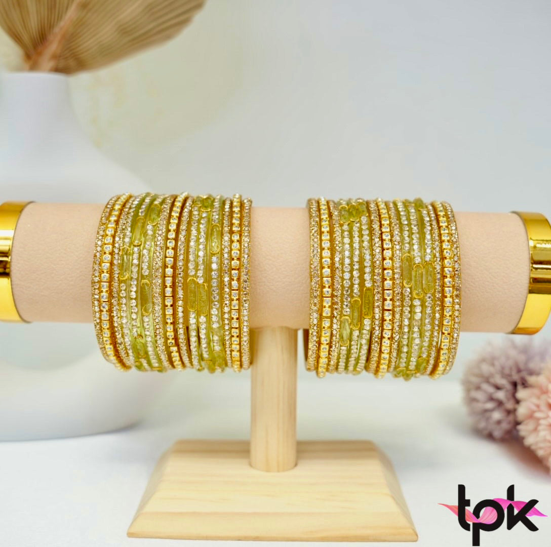 Mehroon Emerald Glass Bangle Collection - Light Green