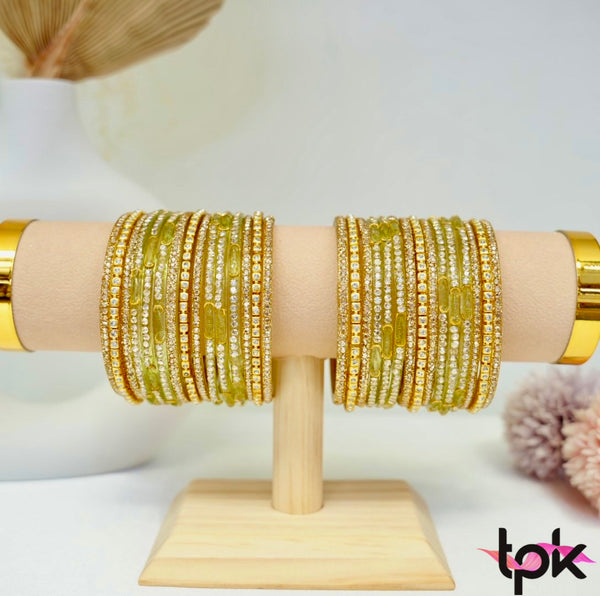 Mehroon Emerald Glass Bangle Collection - Light Green