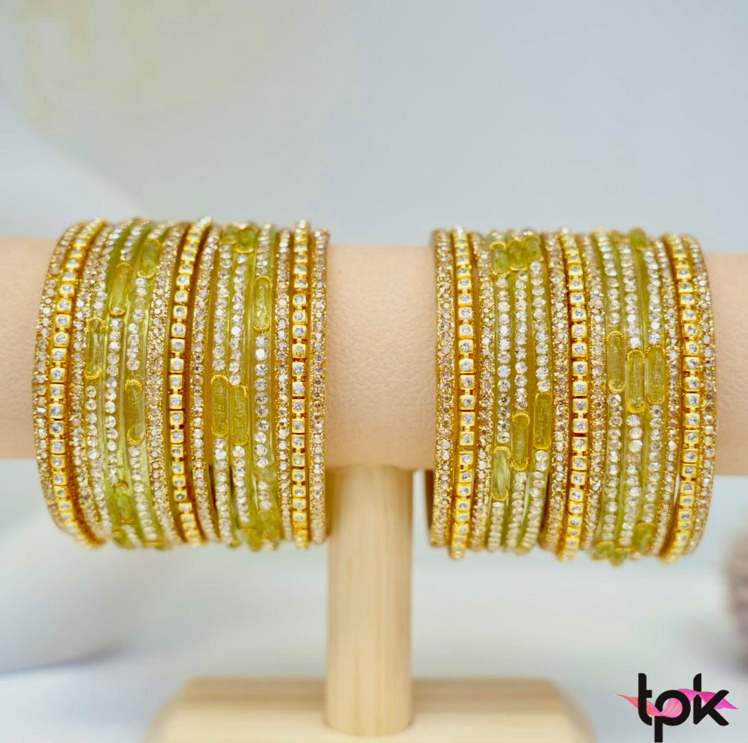 Mehroon Emerald Glass Bangle Collection - Light Green