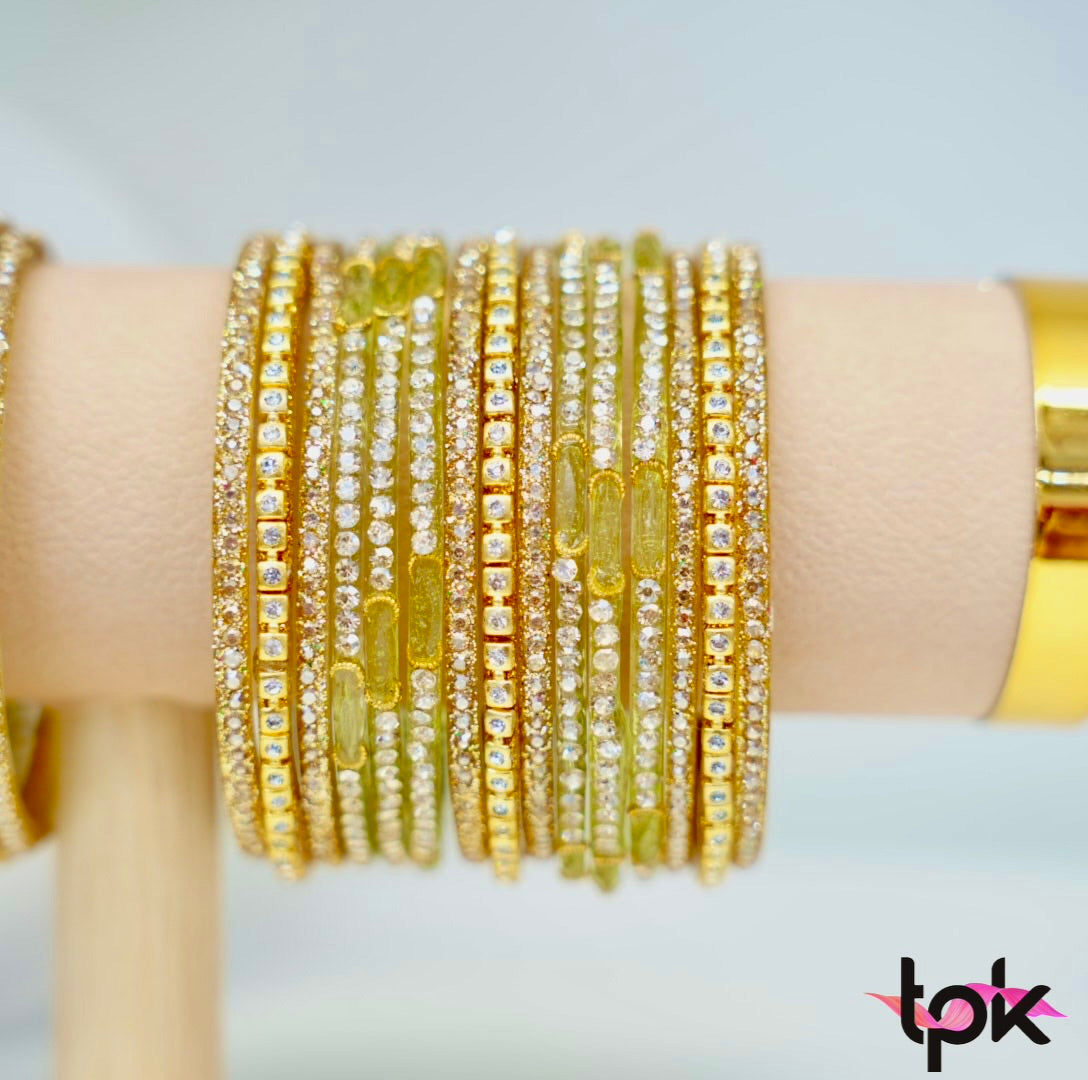 Mehroon Emerald Glass Bangle Collection - Light Green