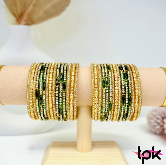 Mehroon Emerald Glass Bangle Collection - Green