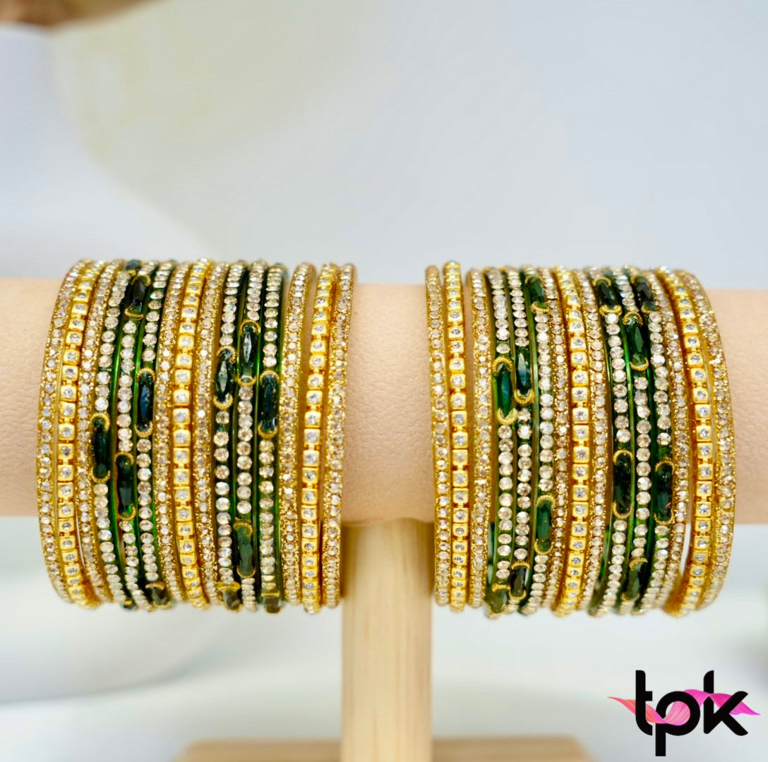 Mehroon Emerald Glass Bangle Collection - Green