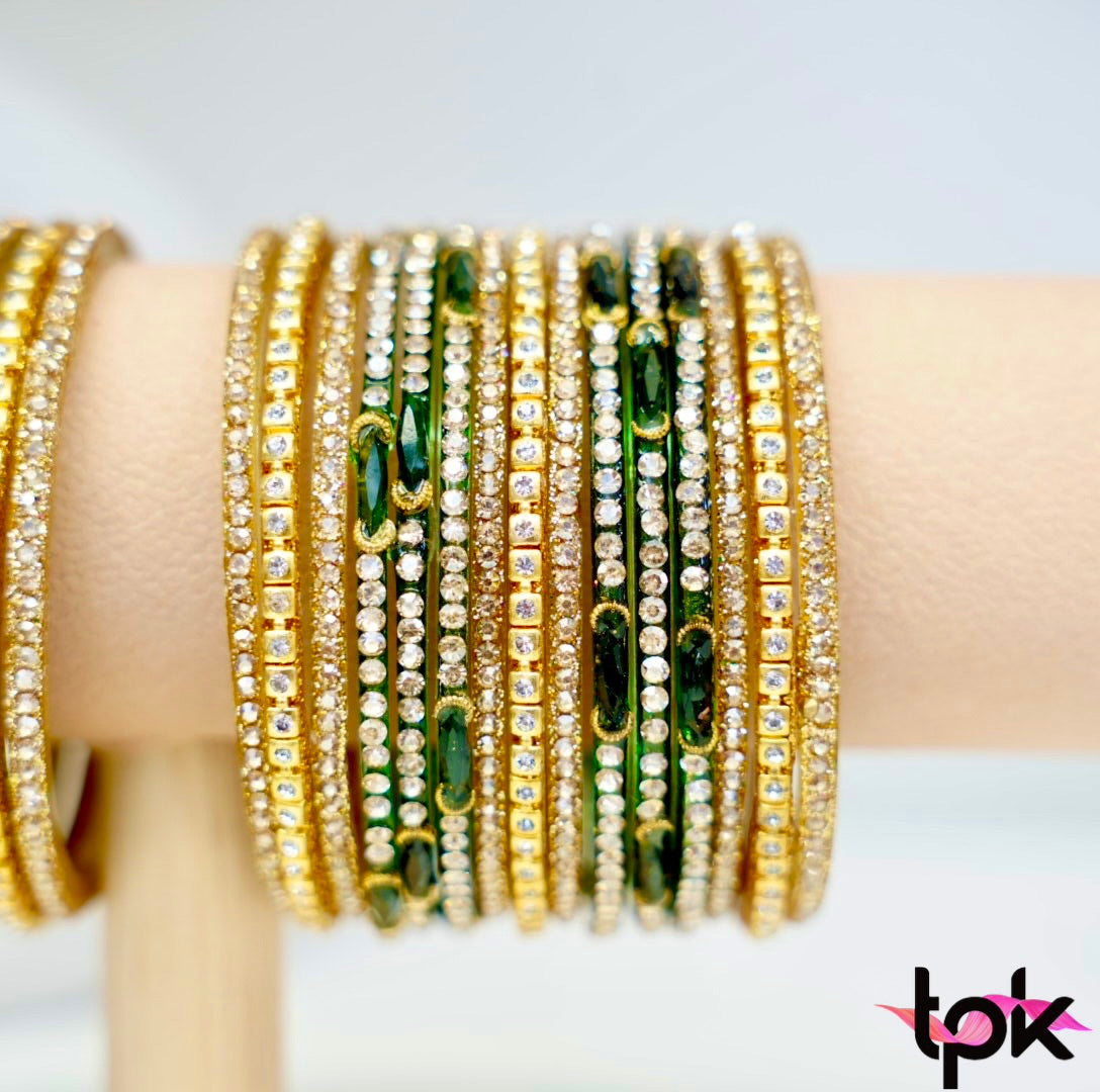 Mehroon Emerald Glass Bangle Collection - Green
