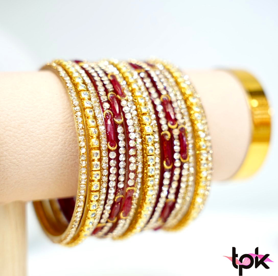Mehroon Emerald Glass Bangle Collection - Maroon