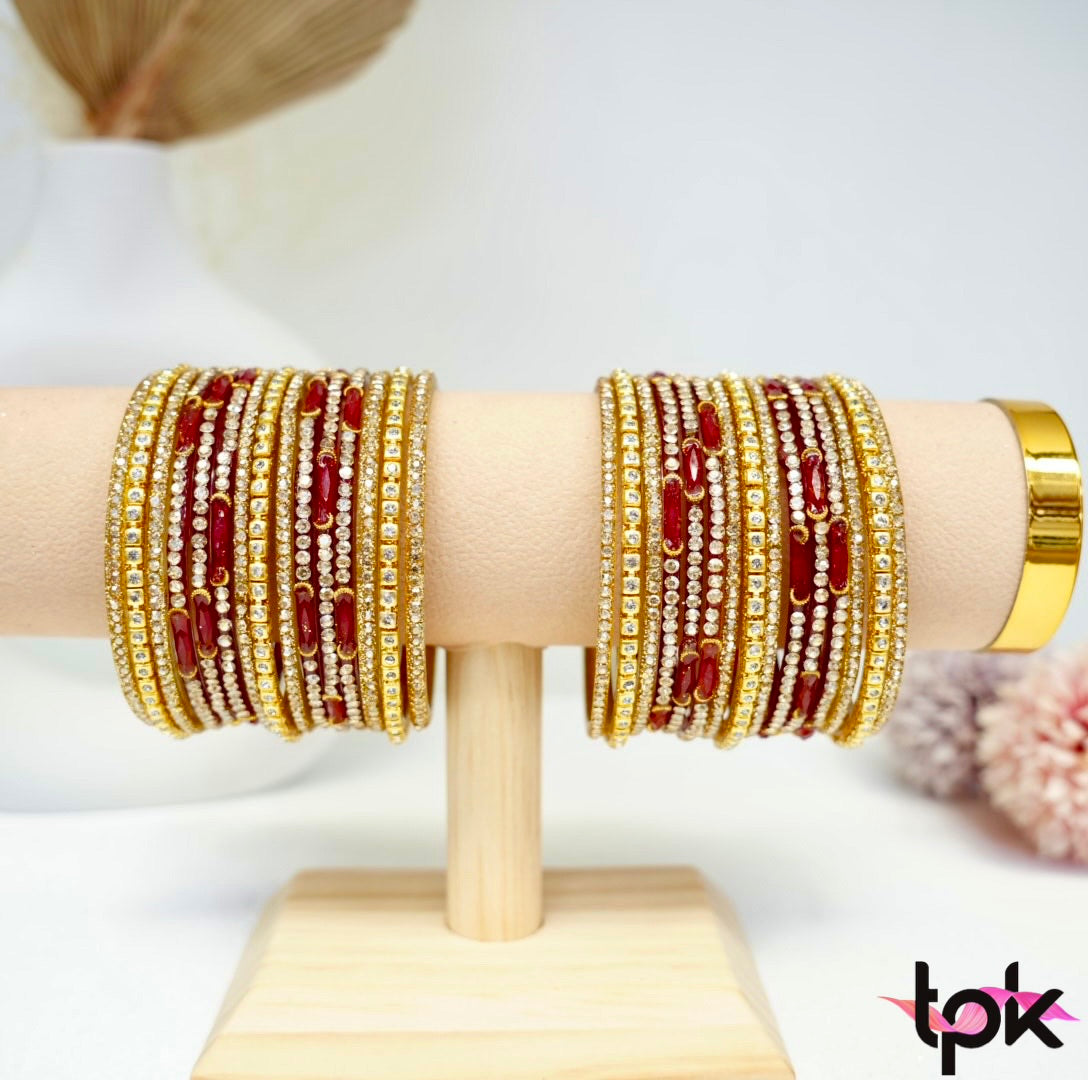 Mehroon Emerald Glass Bangle Collection - Maroon