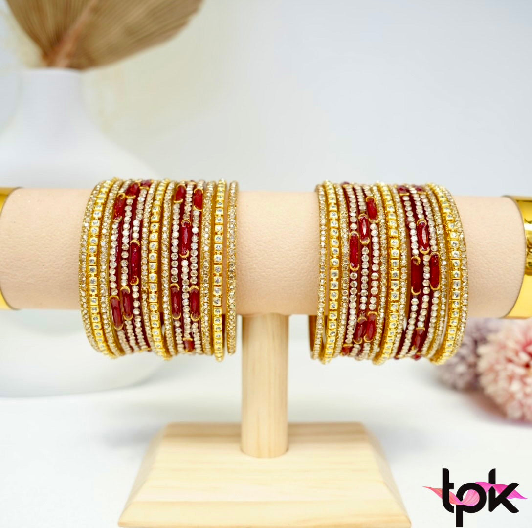 Mehroon Emerald Glass Bangle Collection - Maroon