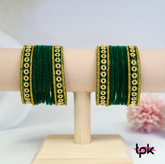 Velvet Glass Bangle Collection - Dark Green