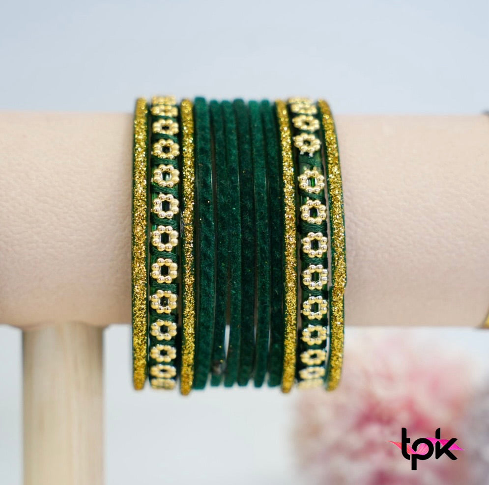 Velvet Glass Bangle Collection - Dark Green