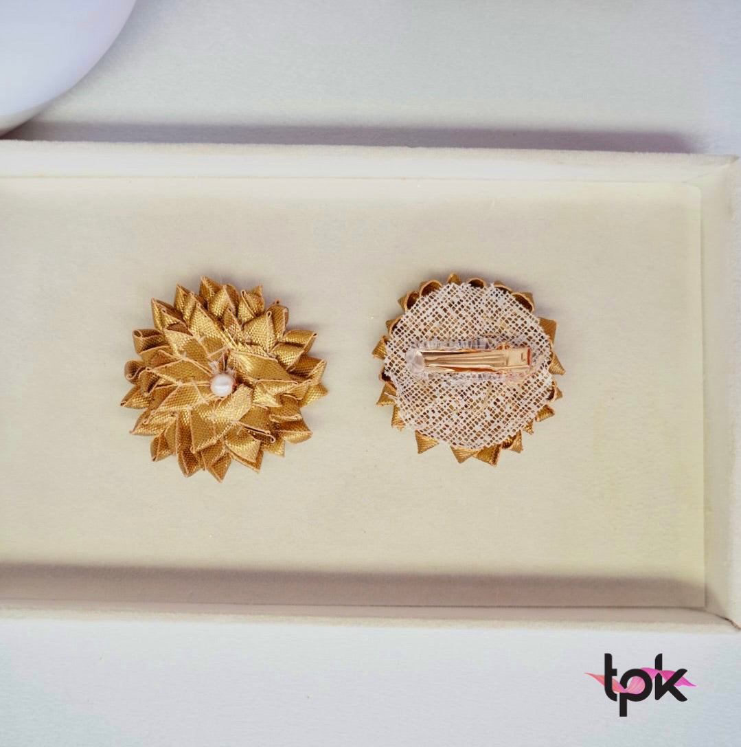 Handmade Gotta Hair Clips Pair - Dark Gold