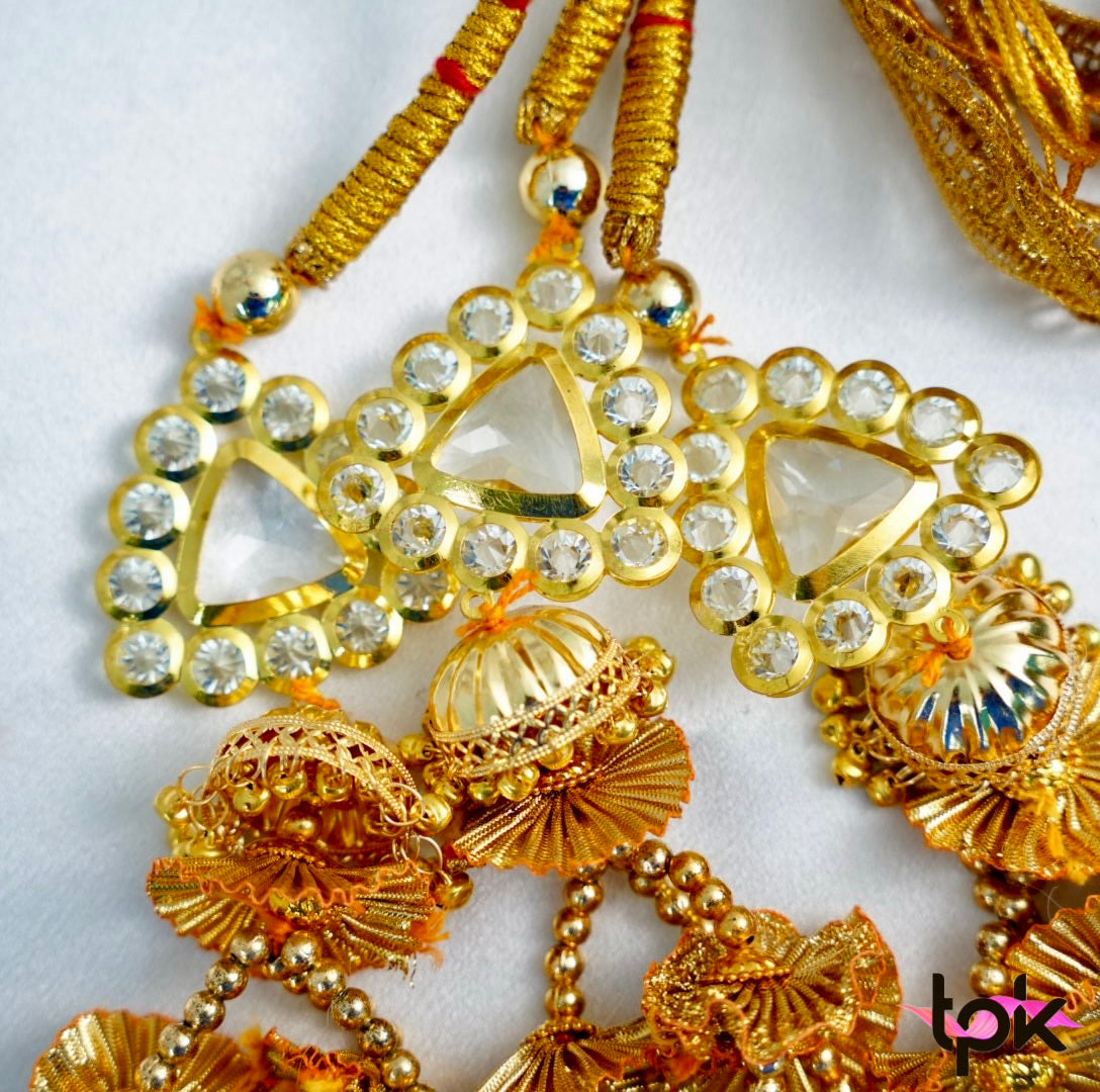 Kundan Mirror Punjabi Paranda with Golden Tassels