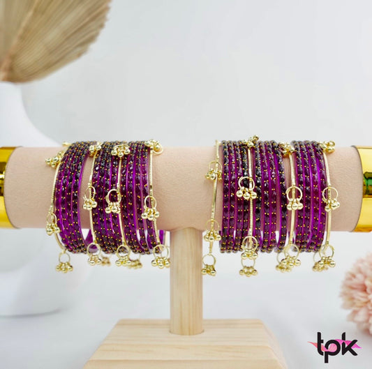 Rain drop Glass Bangle - Purple