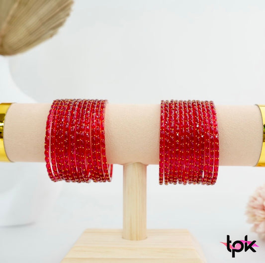 Rain drop Glass Bangle - Red