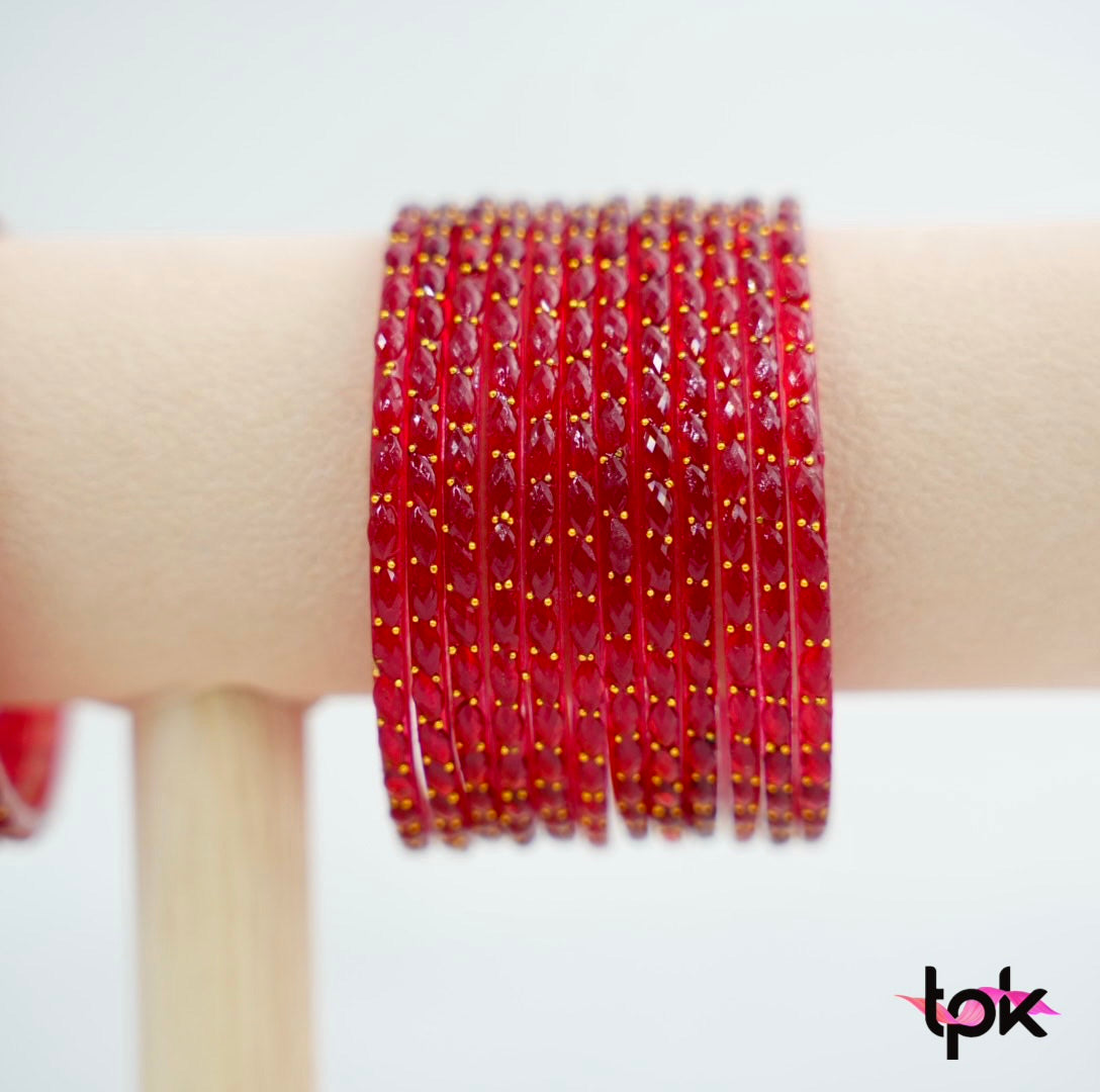 Rain drop Glass Bangle - Red