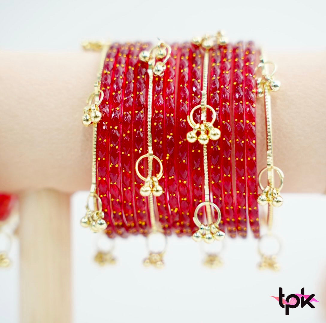 Rain drop Glass Bangle - Red