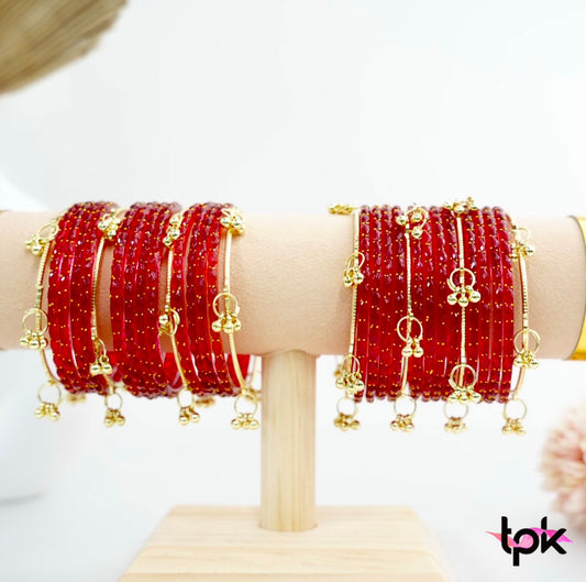 Rain drop Glass Bangle - Red