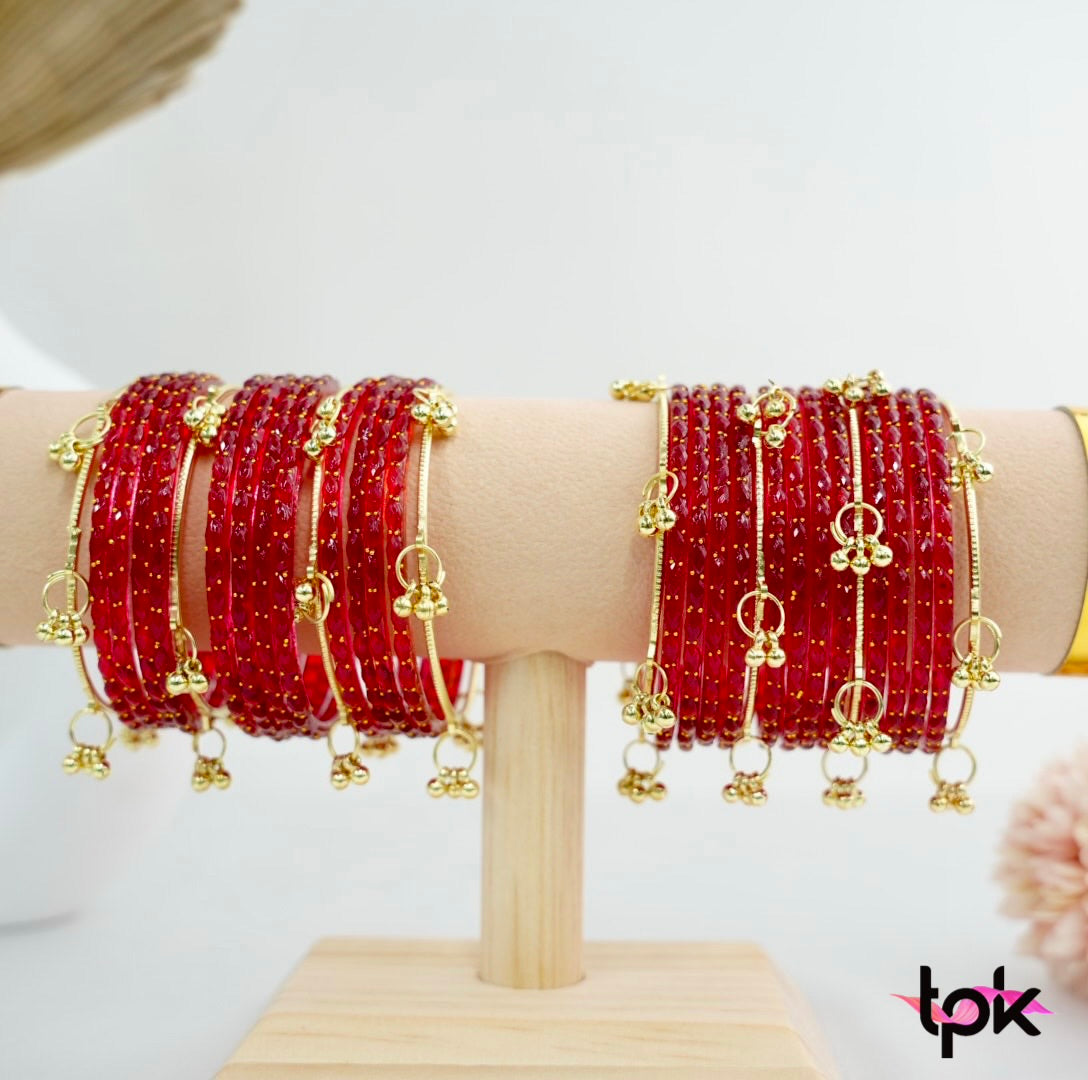 Rain drop Glass Bangle - Red