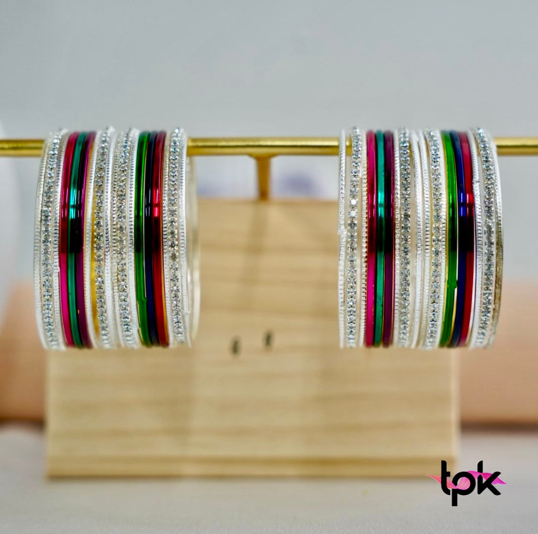Kids Silver Multi color Metal Bangle Set