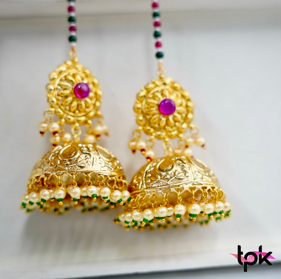 Gold Plated Patra Jhumki Earrings with sahara (Copper Base)