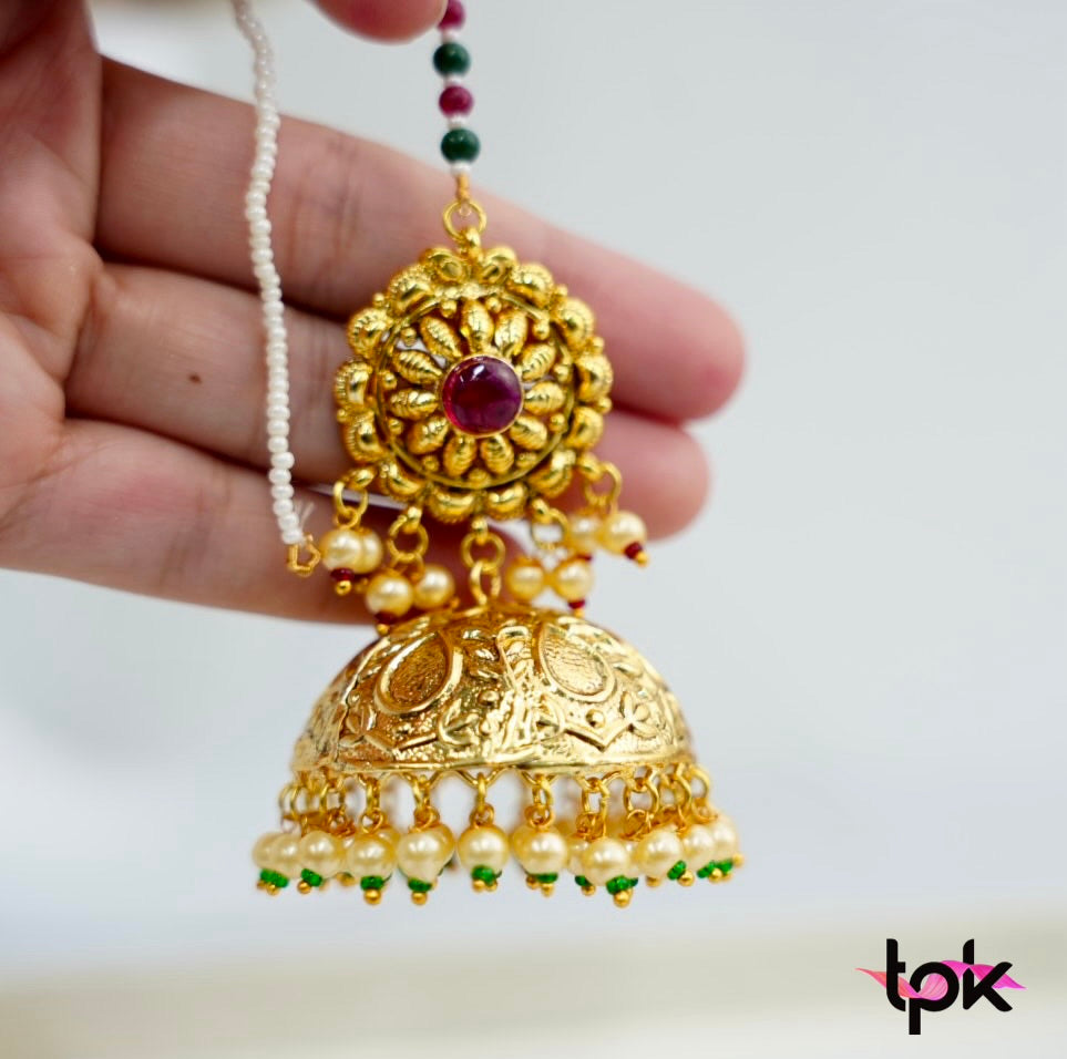 Gold Plated Patra Jhumki Earrings with sahara (Copper Base)