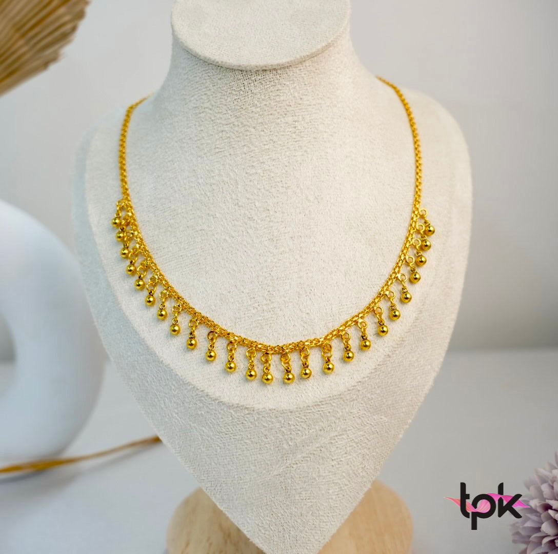 Gold Plated Chain Ghungroo Set with Stud Earrings (Copper Base)