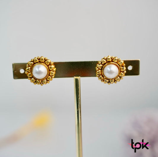 Gold Plated Pearl Studs Earrings (Copper Base)