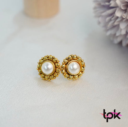 Gold Plated Pearl Studs Earrings (Copper Base)