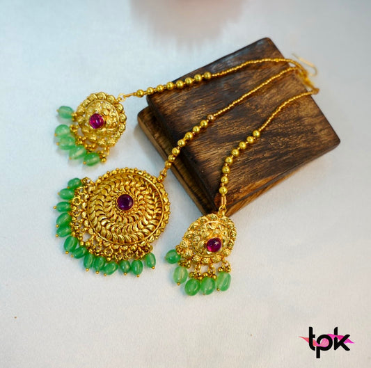 Gold Plated Tikka & Earrings Set (Copper Base)