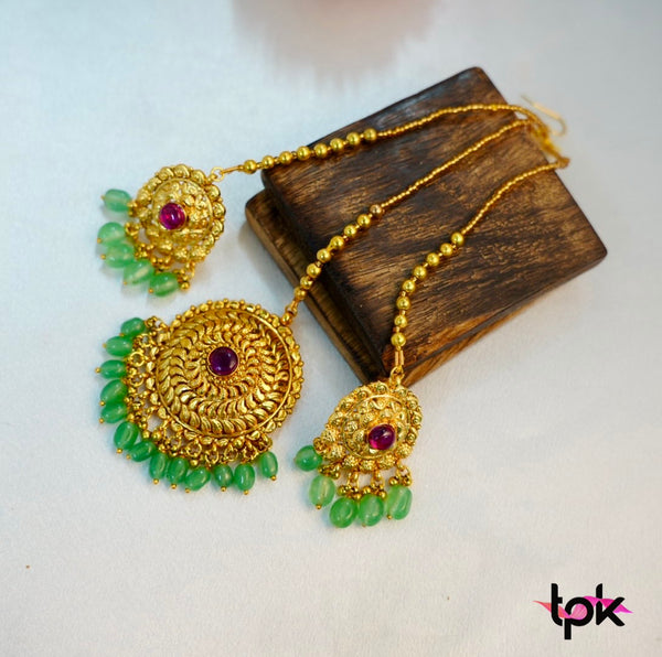 Gold Plated Tikka & Earrings Set (Copper Base)