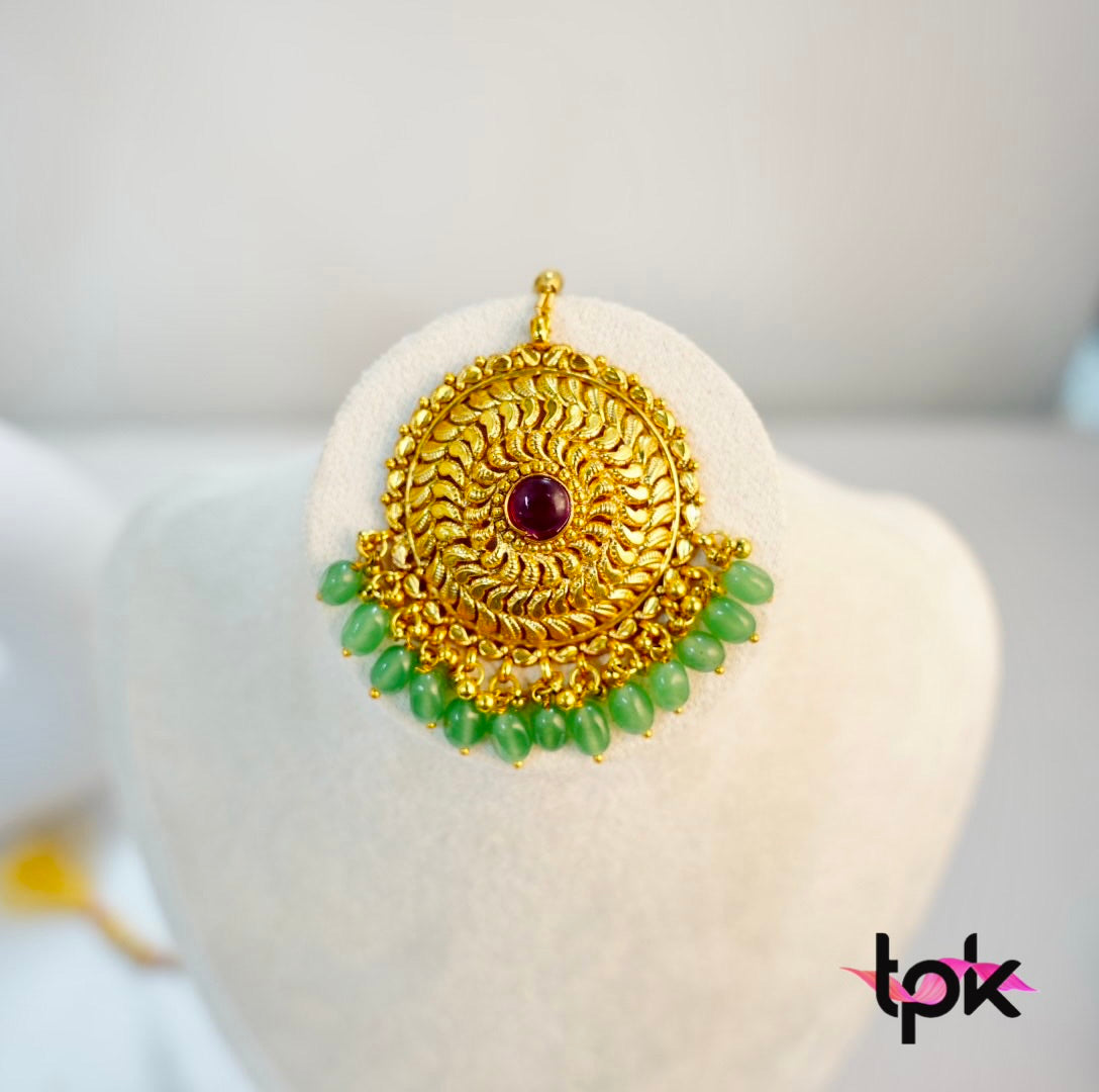 Gold Plated Tikka & Earrings Set (Copper Base)