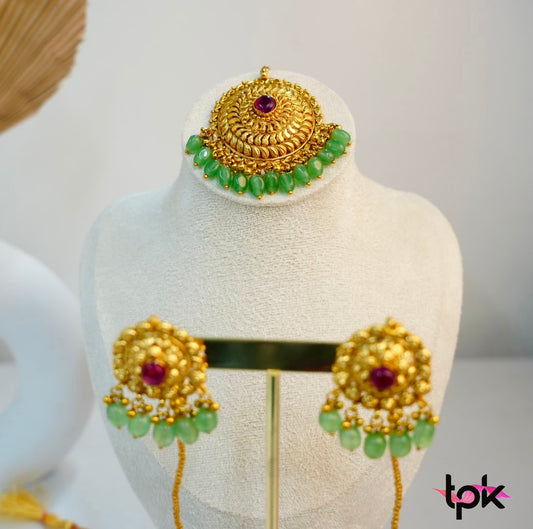 Gold Plated Tikka & Earrings Set (Copper Base)