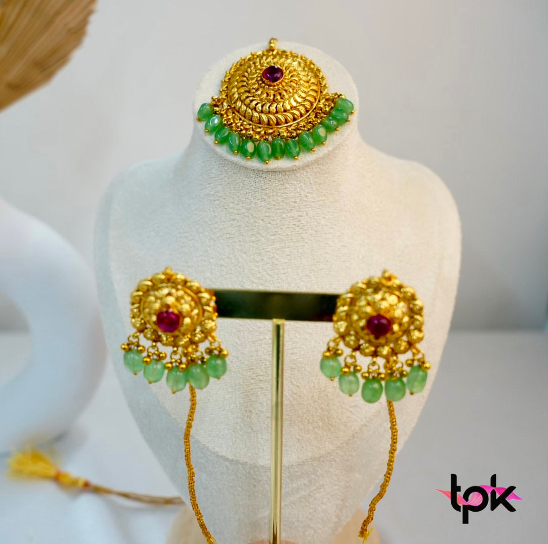 Gold Plated Tikka & Earrings Set (Copper Base)