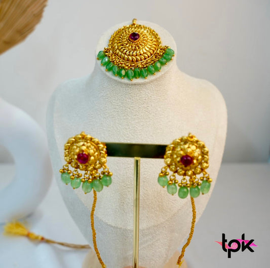 Gold Plated Tikka & Earrings Set (Copper Base)