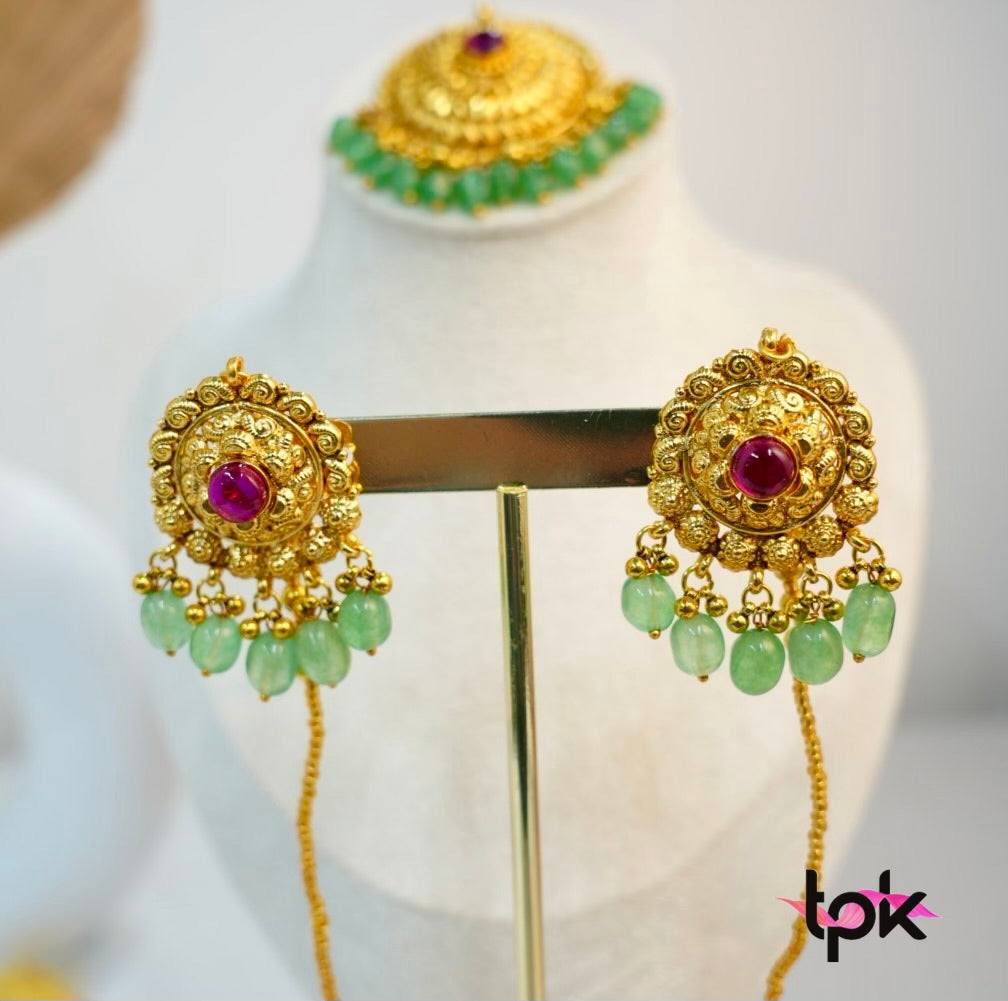 Gold Plated Tikka & Earrings Set (Copper Base)
