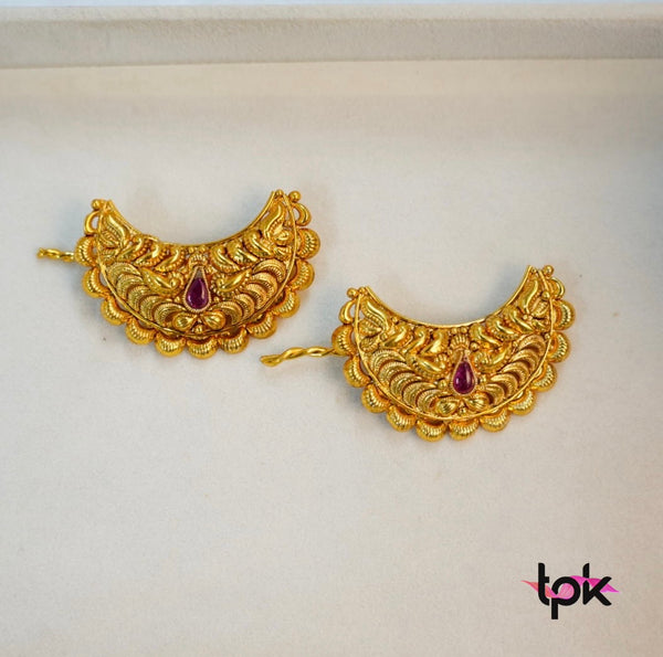 Gold Plated Chand Hair Clips Pair (Copper Base)