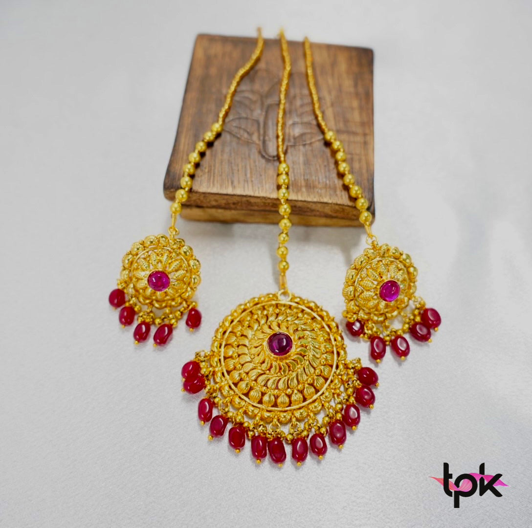 Gold Plated Tikka & Earrings Set (Copper Base)