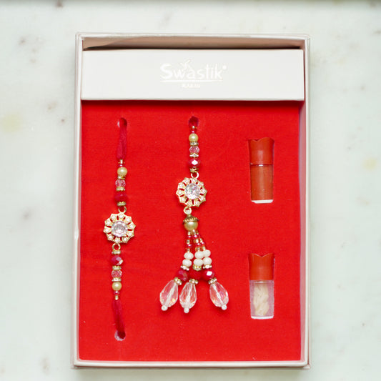 Veera Bhabi Rakhi Combo set in American Diamond