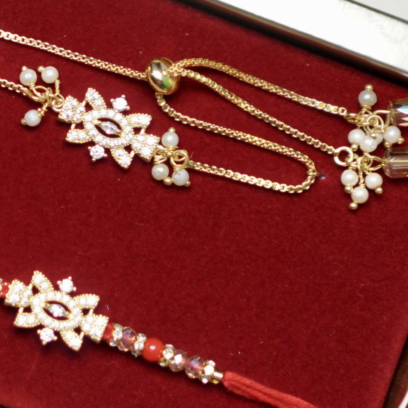 Veera Bhabi Rakhi Combo set in American Diamond