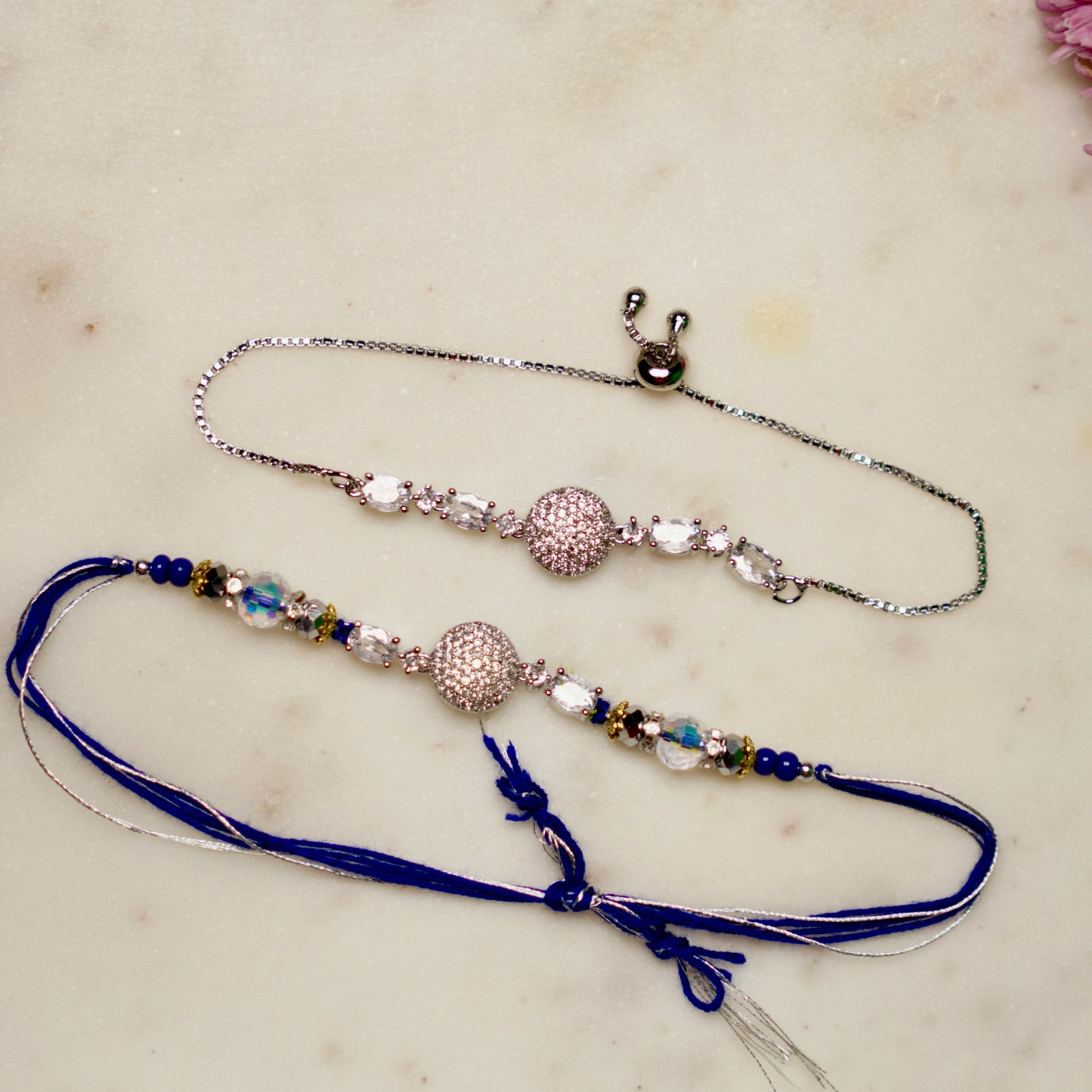 Elegant Bhaiya Bhabhi Rakhi Set with Crystal Beads