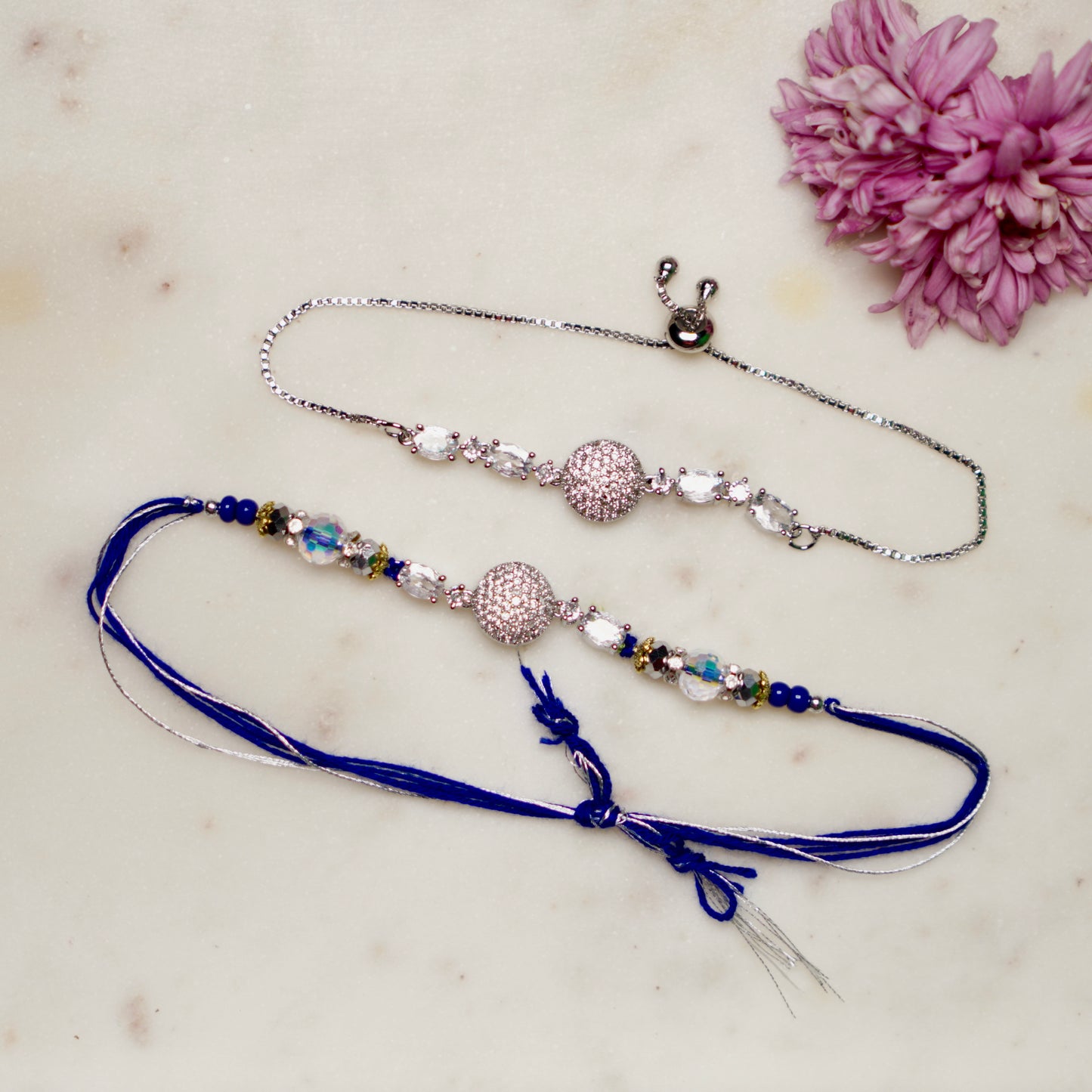 Elegant Bhaiya Bhabhi Rakhi Set with Crystal Beads